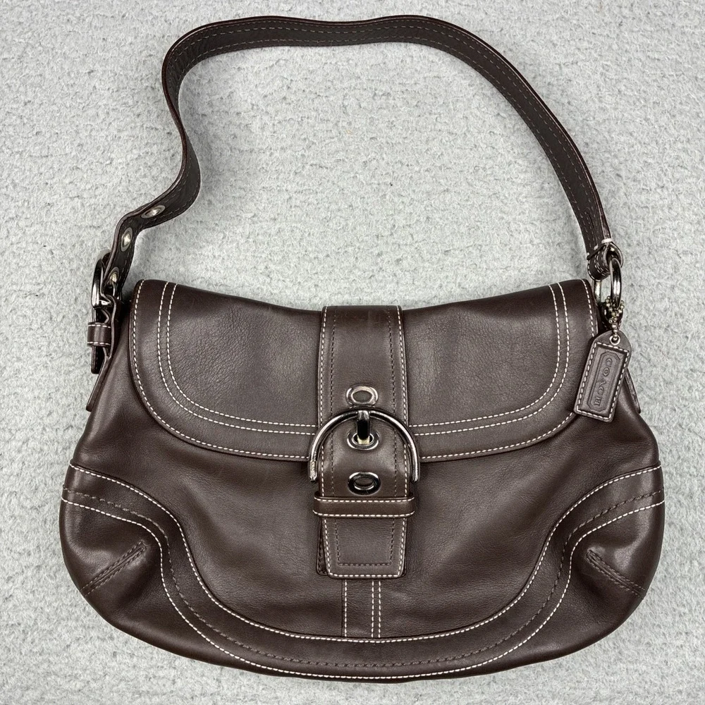 Vintage Coach Soho Y2K Leather Buckle Flap Shoulder Bag Brown Purse F10910